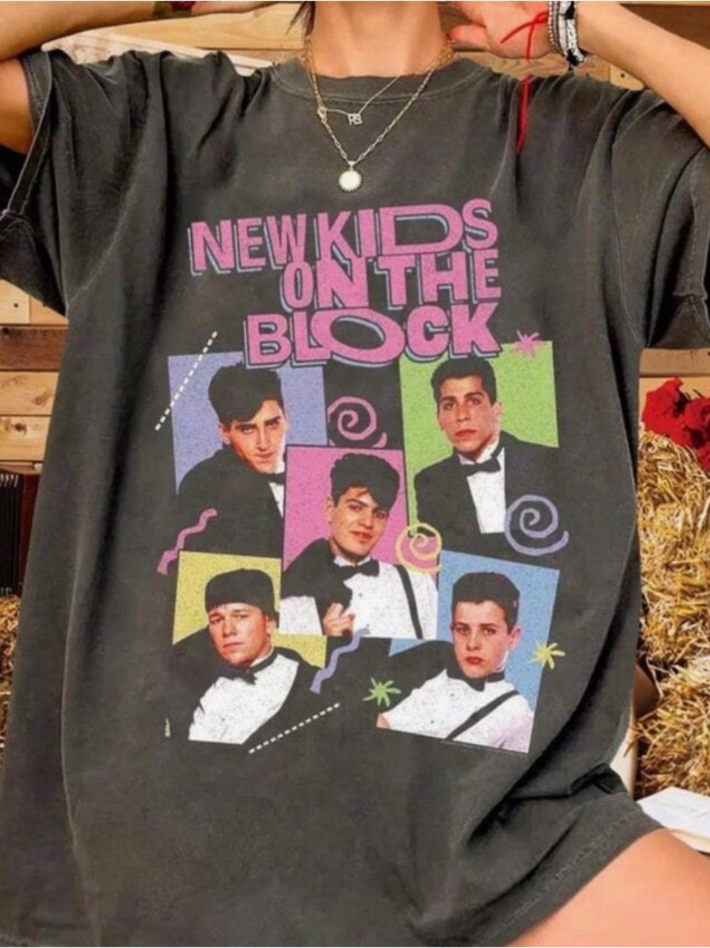 Vintage New Kids On The Block Graphic Tee Gray Black